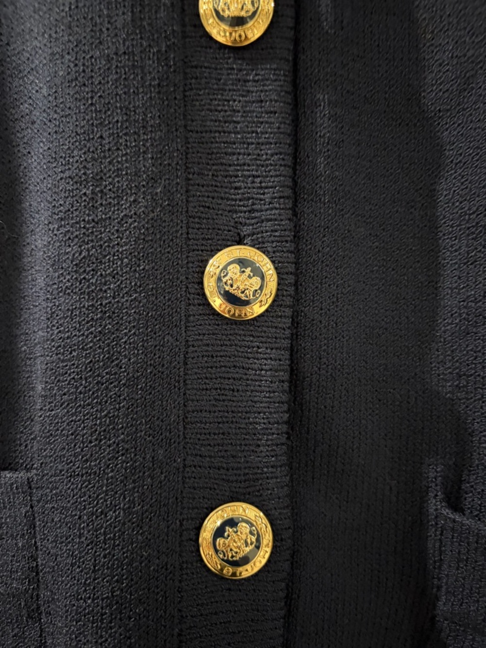 St. John Knit Santana Cardigan Jacket, Women’s Navy, Gold Buttons - Picture 4 of 10